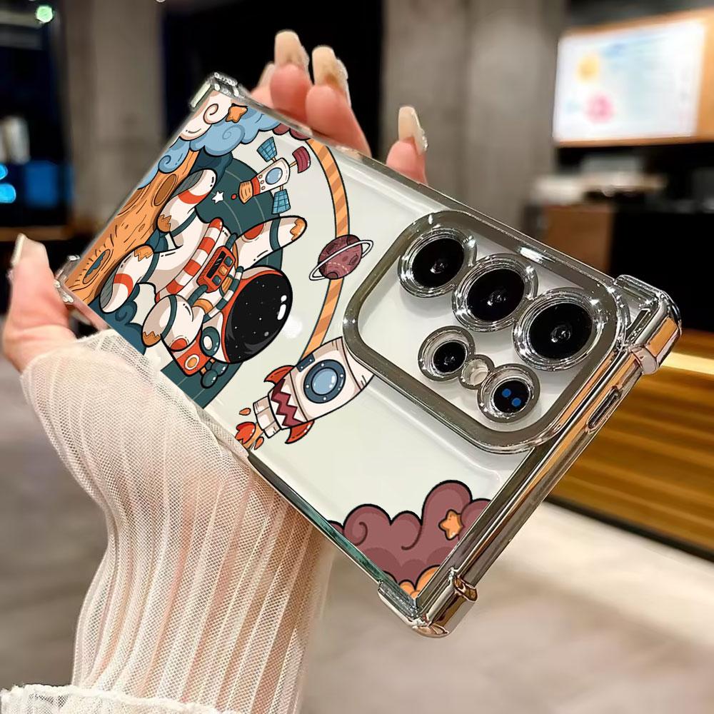 Astronaut Rocket Funda For Samsung S26Ultra Phone Case For Galaxy S25 FE S26 S24 S23 S22 S21 Ultra S20 Plus S25FE 5G Clear Cover