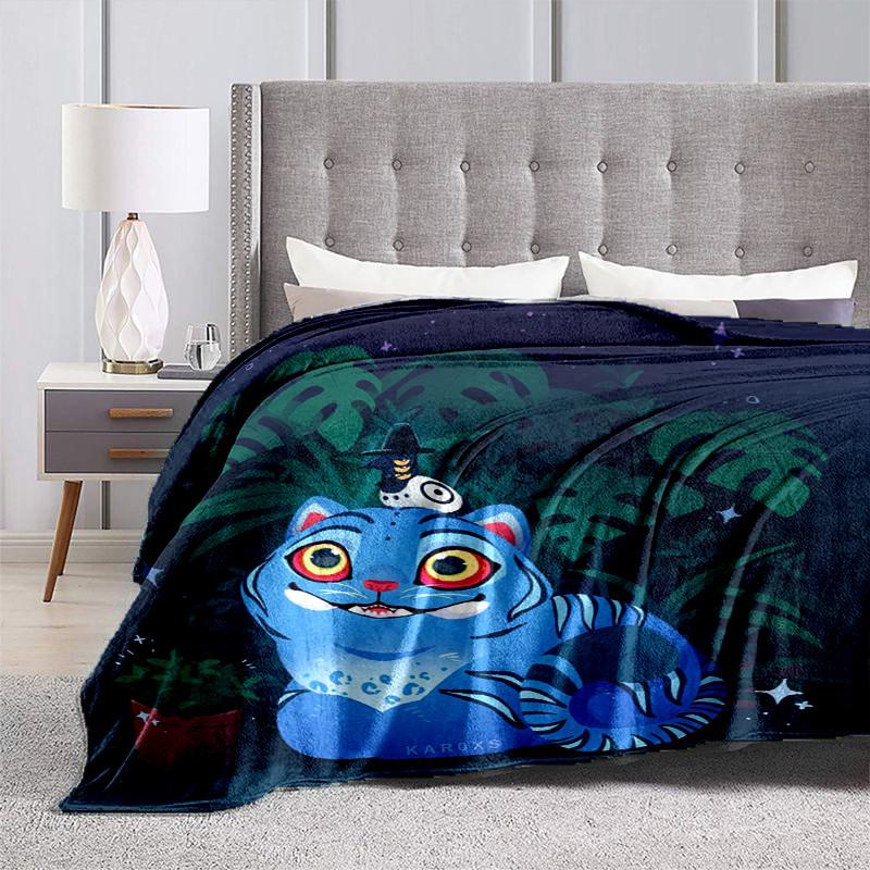 1pc Blue Tiger with HatCartoon Blanket,Portable Throw for Travel , All-Season Cozy Blanket,Ideal Gift for Christmas, BirthdaysPB064