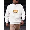 Men'S Smiling Shiba Inu Cartoon Pattern Casual Crew Neck Sweatshirt.