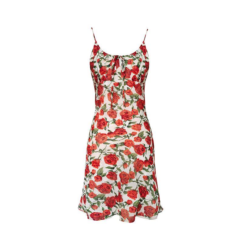 

Itchy Rose Retro Fishtail Color Backless Slip Dress Short Red Rose M