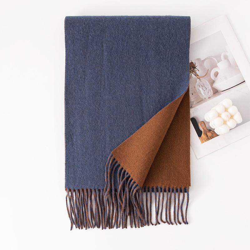 Lamb Wool Solid Color Large Scarf Autumn and Winter New Double Sided Wool Scarf Versatile Thickened Warm Shawl Dual Use