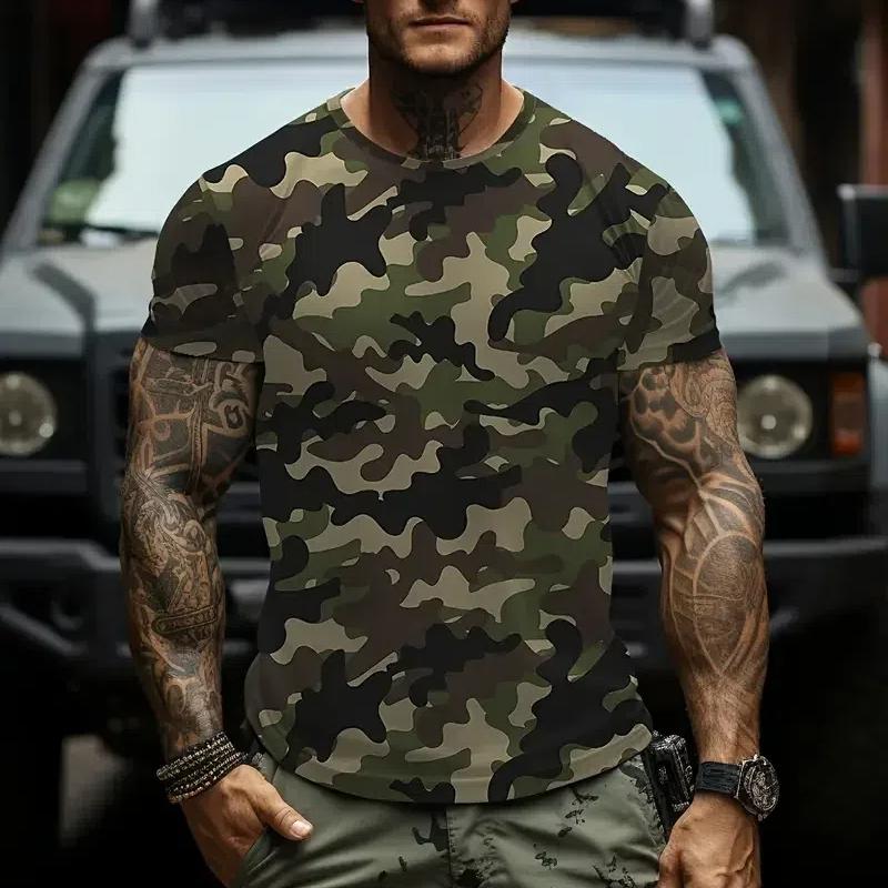 3D maskáčové tričko Pánské oblečení Outdoorová móda Neformální O výstřih Krátký rukáv Léto Street Oversized Muži Sportovní Vojenská trička