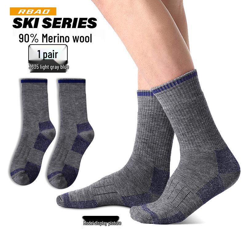 Mid-Calf Snow Mountain Thick Merino Wool Ski Socks - 90% Wool for Outdoor Sports