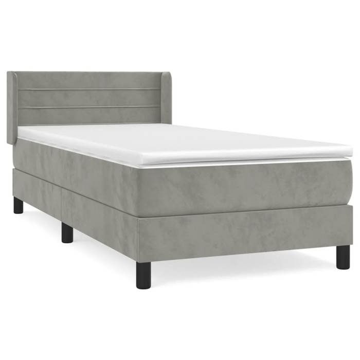 3130997 vidaXL Lit à sommier tapissier et matelas Gris clair 90x200 cm Velours