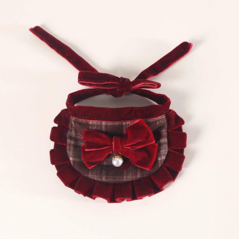 Pet Bowknot Bib Beret Set Cats Dogs - Cotton Woven Plaid Four Use