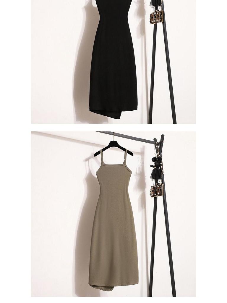 Plus Size Slimming Camisole Dress - Women's Waist-Cinched Spring/Summer Slit Outerwear Skirt