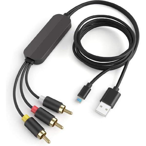 YEHUA RCA-кабель-адаптер для Lightning, AV-преобразователь для iPhone, 3RCA-адаптер, совместимый с iPad, для HDTV/Blu-ray/PAL(78,7 дюйма)