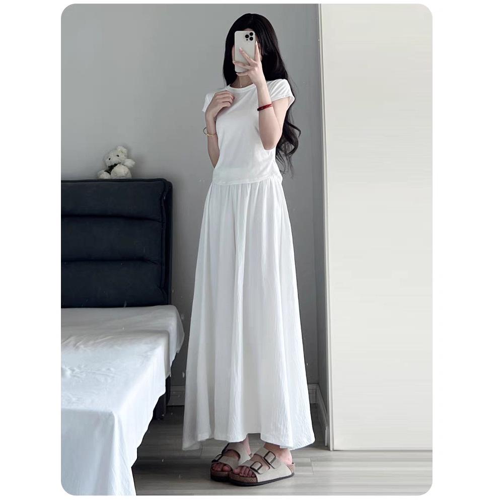 Ice Silk Off-White Pleated Culottes: Women's High-Waisted A-Line Midi Skirt