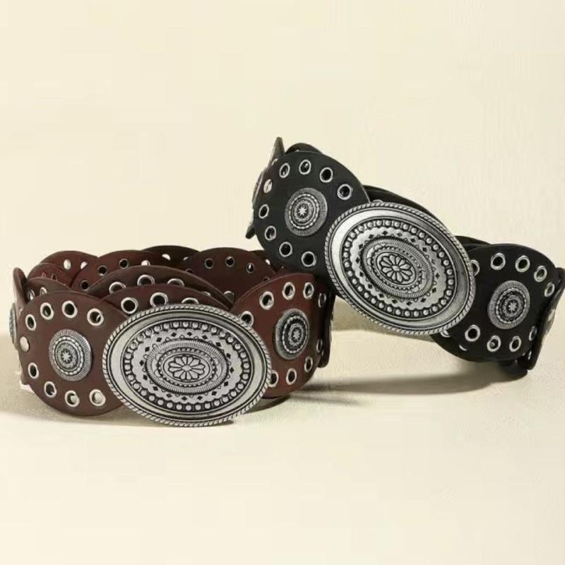 Damen-Kunstleder-Gürtel im Vintage-Stil mit ovaler Nieten-Schnalle, Taillengürtel, Vintage Personalisierte Gürtel