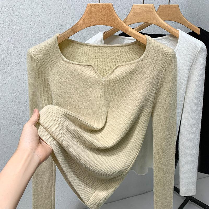 

Женские осенне-зимние трикотажные топы с V-образным вырезом в стиле темперамент