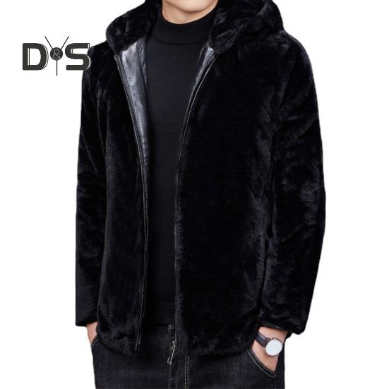 

Мужское пальто с капюшоном и длинными рукавами, куртка из искусственного меха норки с карманами, застежка-молния, толстое флисовое зимнее пальто XL чёрный