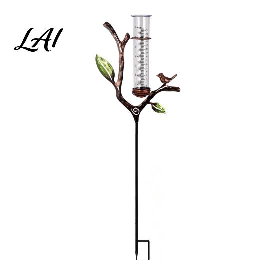 Rust Proof Rainfall Indicator Rain Gauge Outdoor Metal with Stake 7 Inch Tube Weather Resistant Plastic Measuring Gauge Decorative Branch