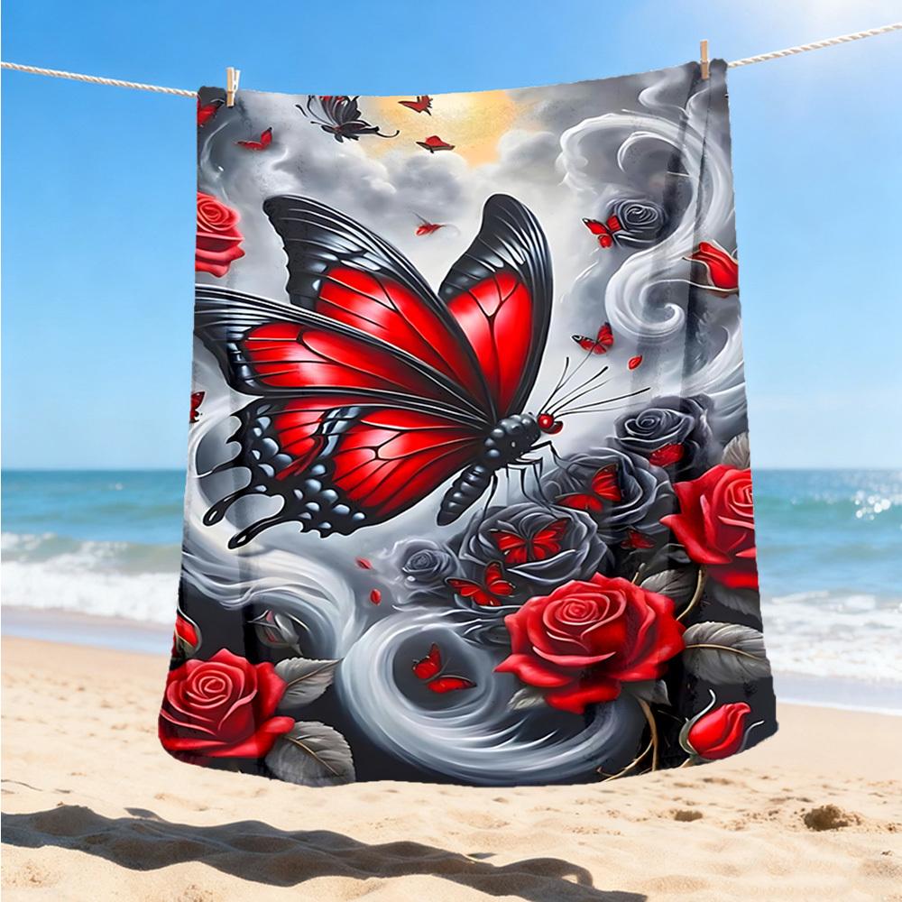 1pc Butterfly Roses Outdoor Blanket - Lightweight Flannel Throw For Travel, Camping, Gifts For Family Or Friends yy251114255