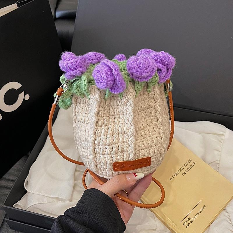 

Fashion trend casual simple texture bucket bag 2025 summer new foreign style women personality shoulder messenger bag фиолетовый