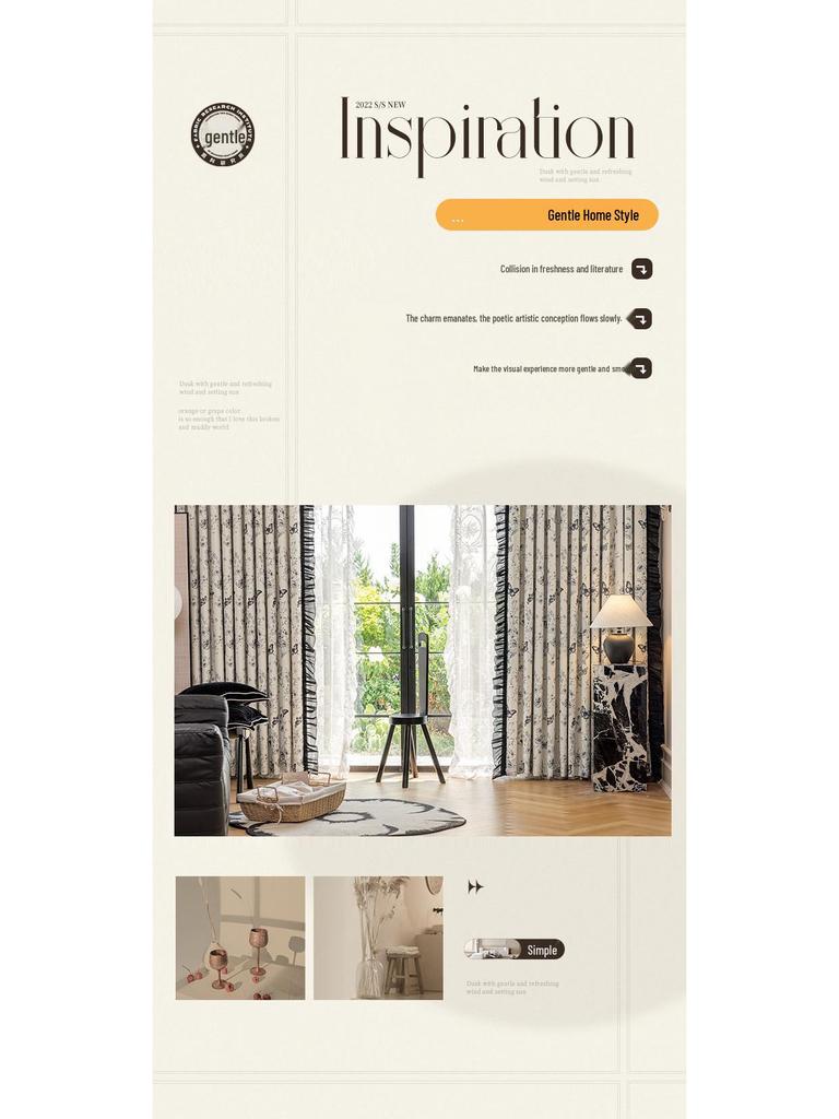 Blackout Lace Curtains with Warm Girly Digital Prints for Living Room and Bedroom
