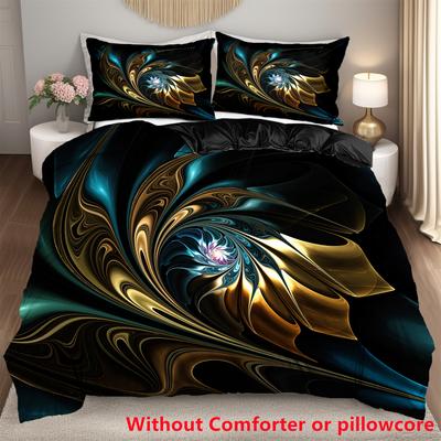 Juego de Ropa de Cama Floral Negro y Dorado Impreso en 3D Funda de Cama Suave y Cómoda Funda de Almohada Fundas Nórdicas de Lujo Modernas de Moda