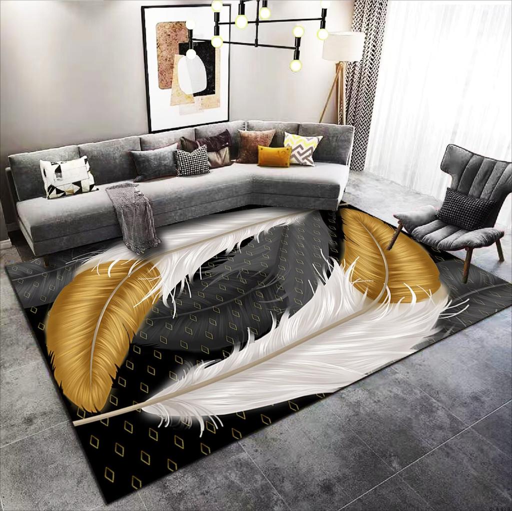 Modern Light Luxury Rugs for Living Room Feather Pattern Home Decoration Carpet Bedroom Non-slip Rug Lounge Coffee Table Mats