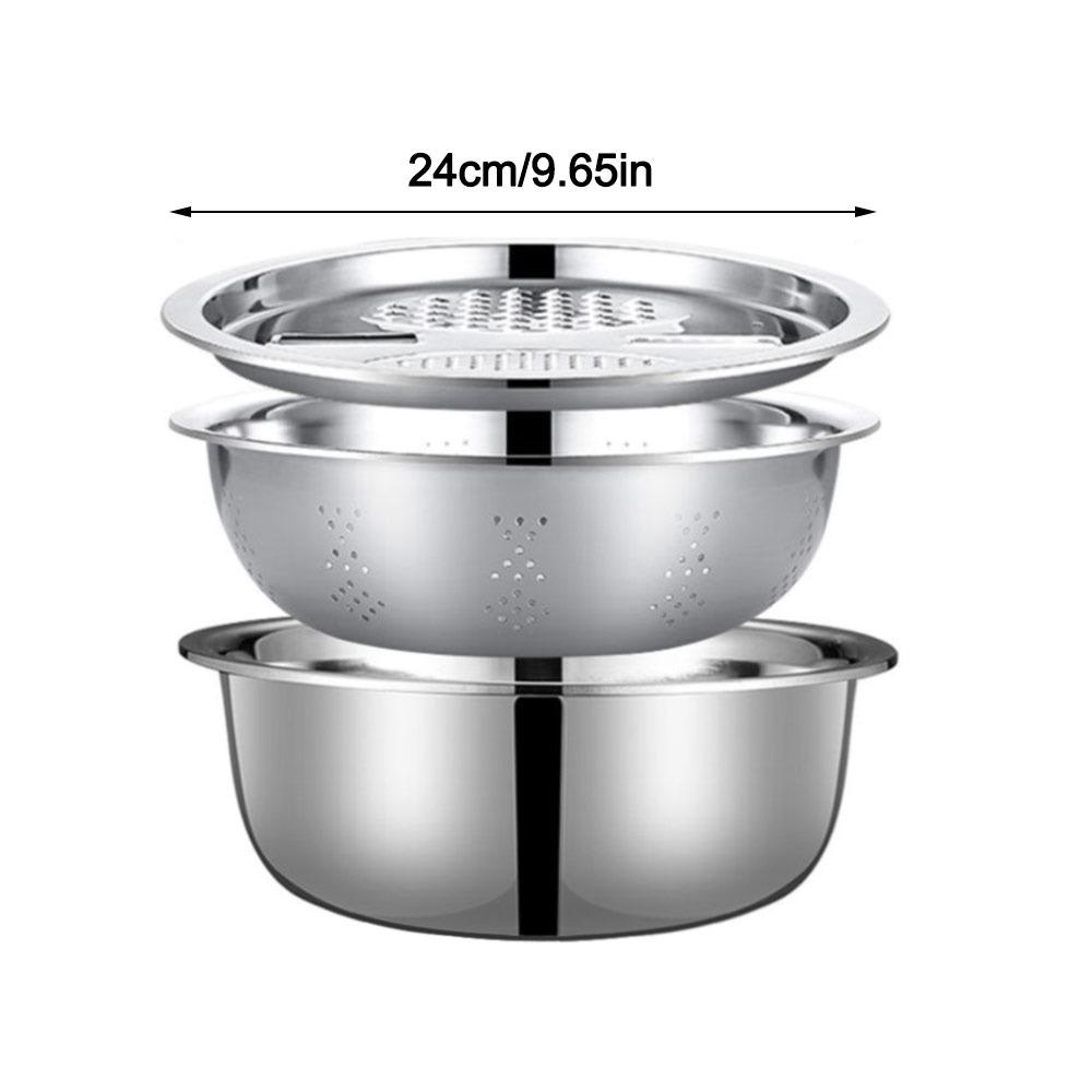 

3Pcs/Set 3-in-1 Drain Wash Vegetables Basin with Grater Cover With Strainer Sink Bowl Rice Wash Basin Large Capacity