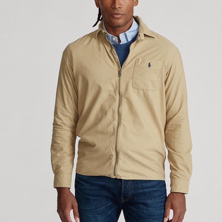 Polo Ralph Lauren Ss23 Solid Color Logo Embroidered Zip Shirt Men Shirts Khaki MNPOWOV16821631-260