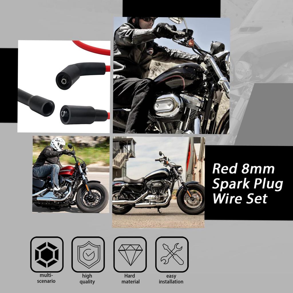 XTPTFABS Red 8mm Spark Plug Wire Set for Harley Davidson Sportster XL 883 1200 2007-2017