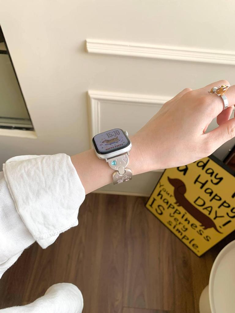 Cinturino Colorato con Zirconi per Orologio Dachshund - Adatto per Apple S10, iWatch 987SE, Xiaomi 8/9 Pro, Huawei