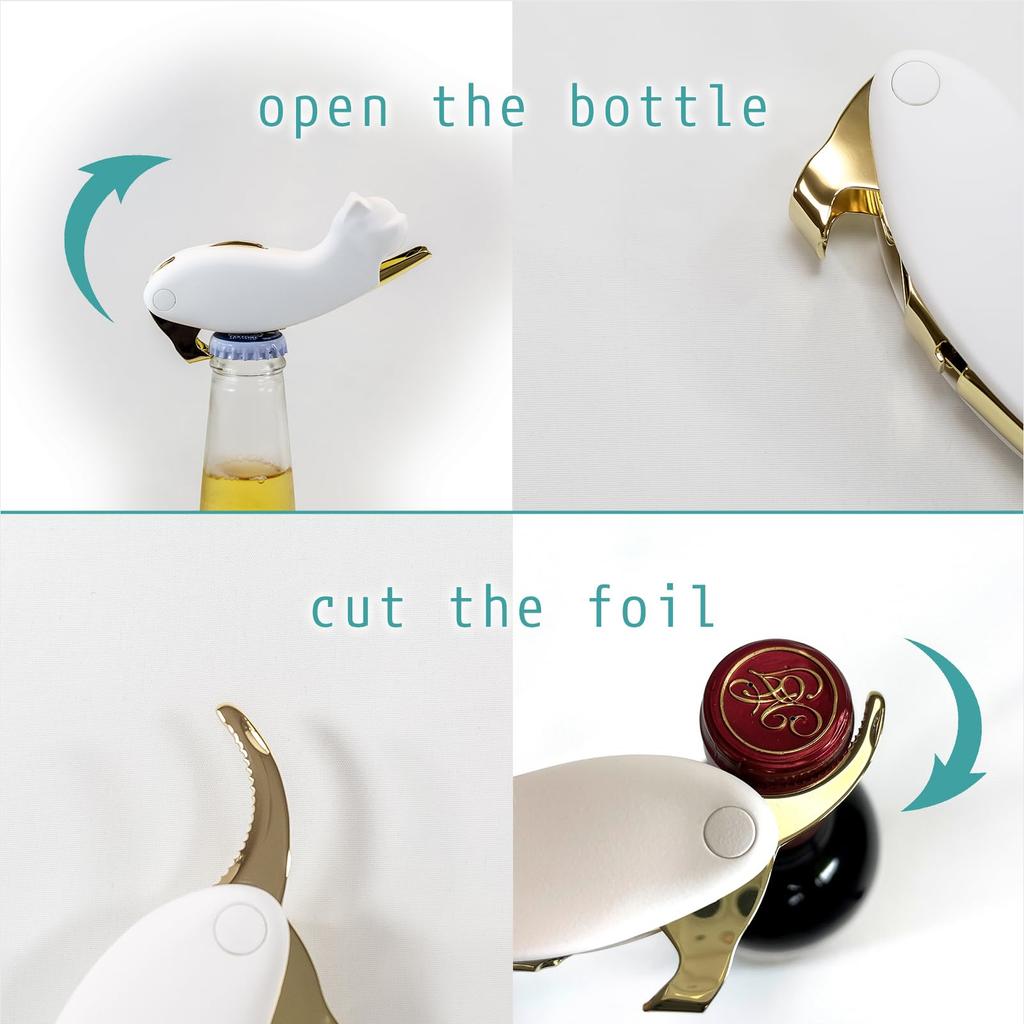 DALO Wine Sommelier Multifunctional Corkscrew Cat-Shaped Opener, 2-Tier Knife, (White/Silver)
