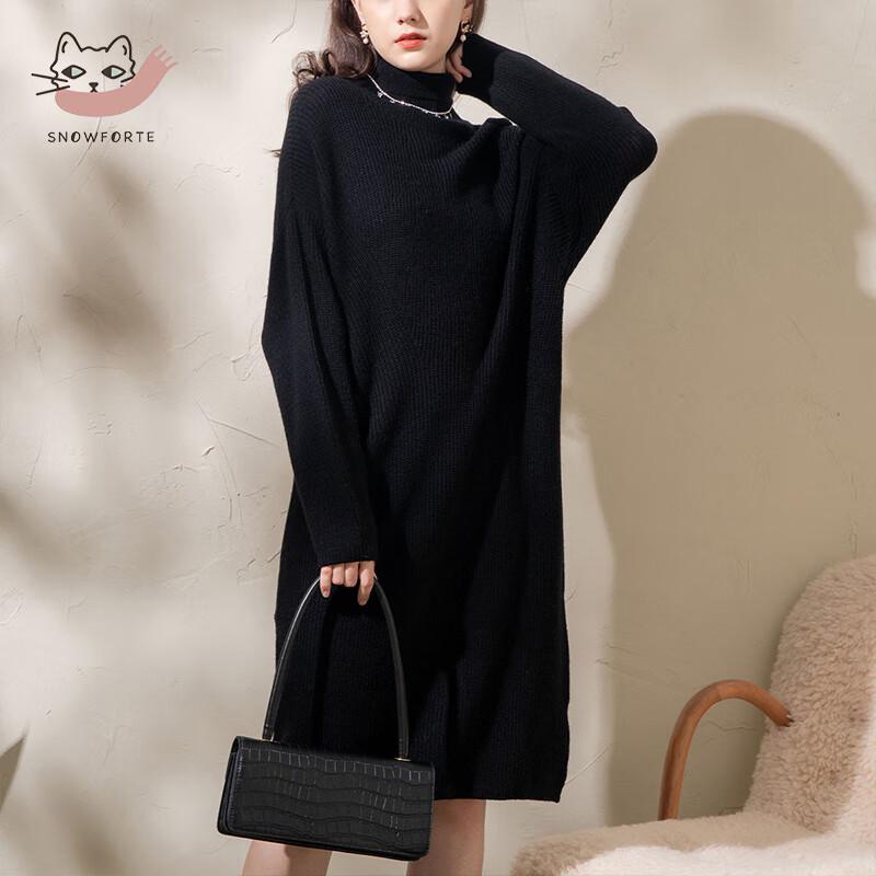 Snuofude Women's High-Neck Wool Blend Knitted Midi Dress