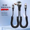 66W Retractable Elbow Splitter Data Cable for Apple, Huawei, Type-C, Fast Car Charging