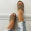 Plus Size Women's Summer Leopard Print Slippers Fashion Leather Open Toe Sandals Outdoor Casual Breathable Flat Sole Sandals