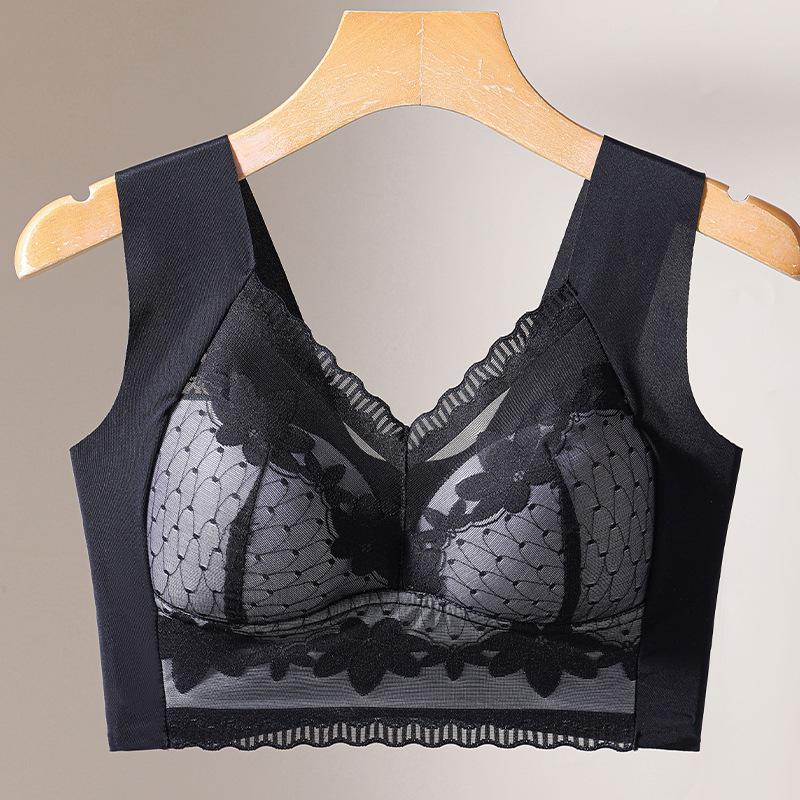 

Кружевное красивое нижнее белье из ледяного шелка для женщин с большой грудью, небольшие следы без стальных колец, сборка, антипровисающий спортивный жилет, чехол для бюстгальтера 5L 180-100 kg