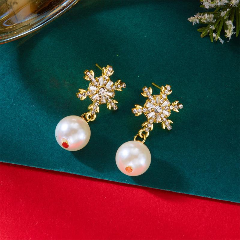New Elegant Shiny Rhinestone Snowflake Drop Earring for Women Shiny Crystal Zircon Flower Dangle Earring Christmas Party Jewelry