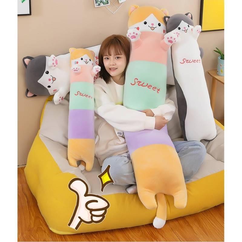 Long Cat Plush Pillow Snuggly Hugging Toy For Girls Perfect Bedtime Companion**