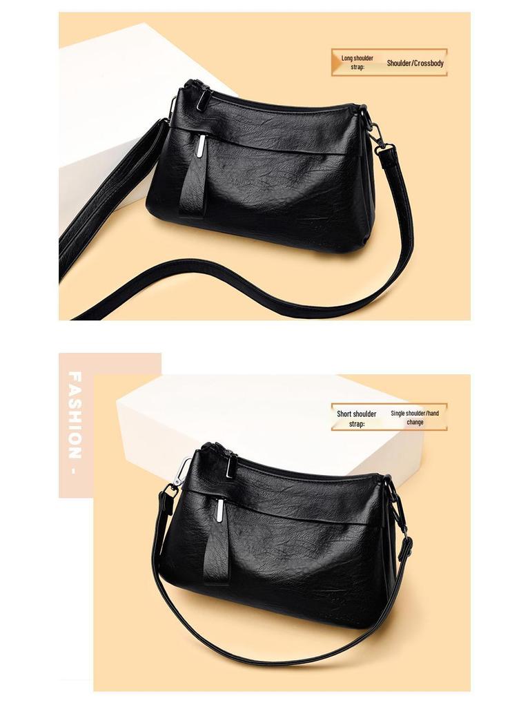 2022 Soft Leather Crossbody Bag for Middle-aged & Elderly Women: Fashionable, Versatile, Casual, Large Capacity Mummy Bag