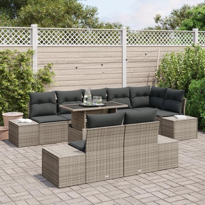 VidaXL Ensemble de canapé de jardin 9 pièces avec coussins gris en poly rattan 3349205