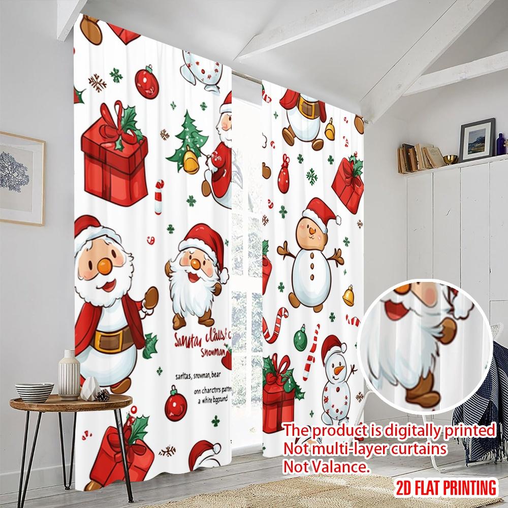 2 Stück, 2D-Flachdruck Beliebte Vorhangpaneele Weihnachten Teddybär Weihnachtsmann Schneemann (3) Vielseitiges Polyester (ohne Stange) Art Deco