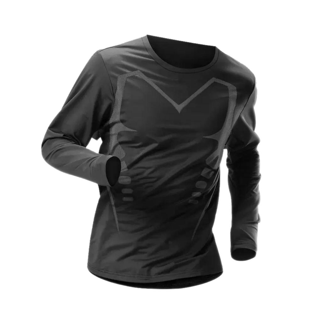 Men's Quick-Dry Fleece-Lined Sports Set - Breathable Long Sleeve Fitness Wear and Running Tights.