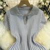 Women's Striped Dress Summer Dress V Vertical Vintage A-line Sweater Dress