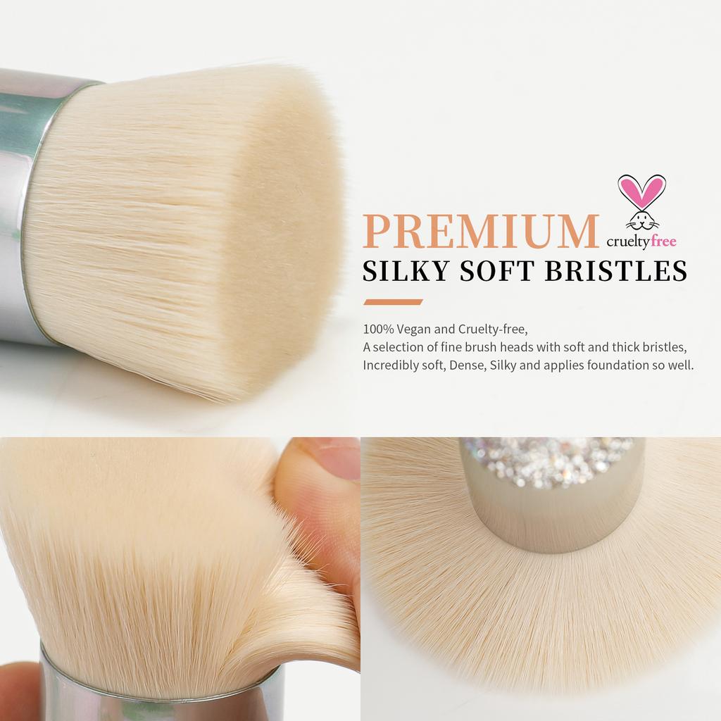 DUcare Rhinestone Foundation brush Diamond Bling Makeup Brush Flat Top Kabuki Brush, Synthetic Professional Liquid Blending Mineral Powder Makeup Tool