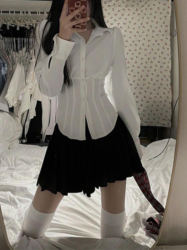Autumn Y2K White Sexy Shirts Women Streetwear Tunic Long Sleeve Tops Students Jk Preppy Korean Fashion Slim All Match Blouses New