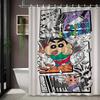 Crayon Shin-Chan Himawari & Pink Crocodile Toy Cartoon 2D Print Waterproof Shower Curtain, Minimalist White With Colorful Stars