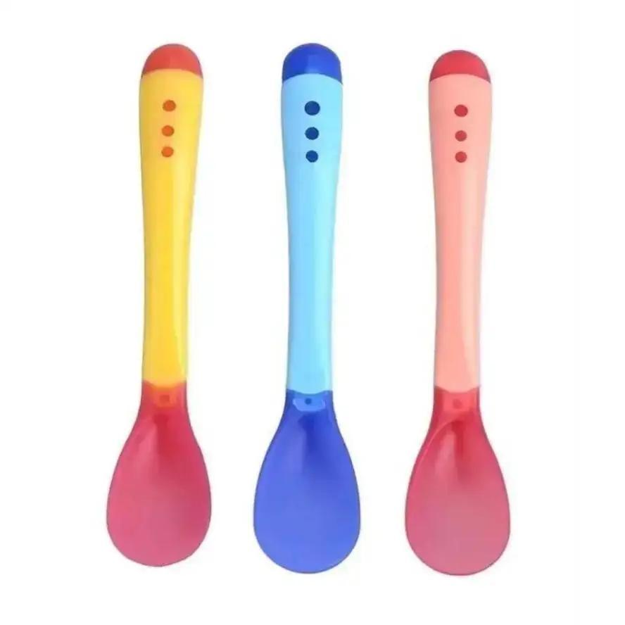 

1 Pcs New Baby Silicon Spoon Baby Safety Temperature Sensing Kids Children Flatware Feeding Spoons Table Supplies рожевий
