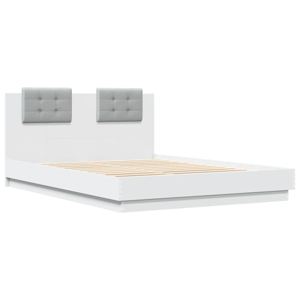 Bed Frame with Headboard and LED Lights White 140 x 200 cm