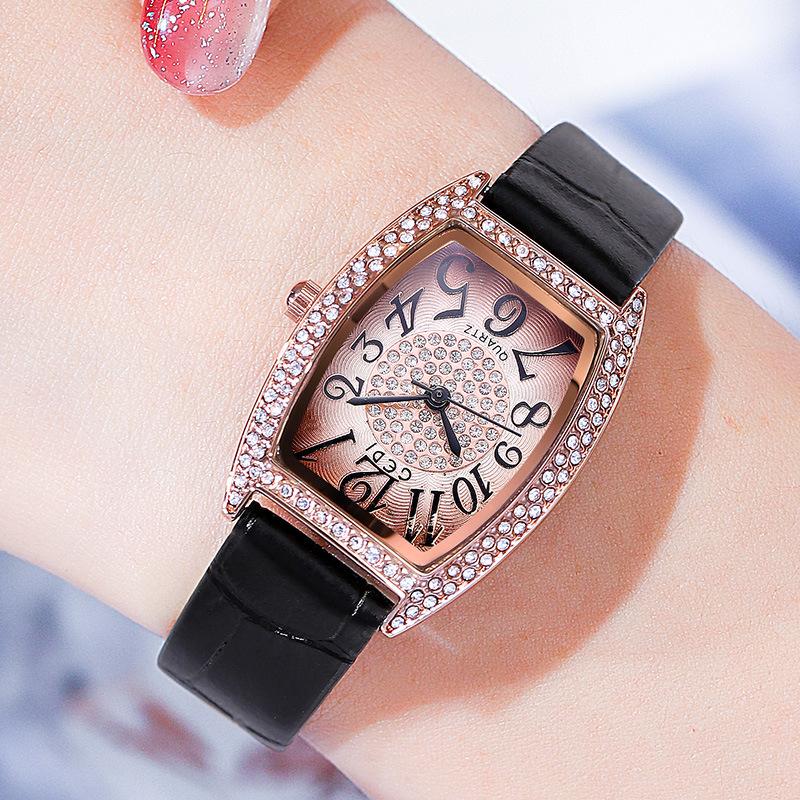 Retro Wine Barrel Women'S Watch Light Luxury Diamond-Encrusted High-End Belt Watch Women'S Waterproof Quartz Watch