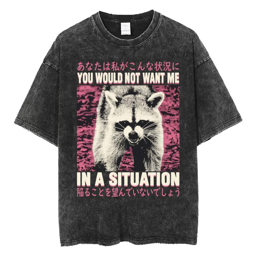 The Horrors Are Never Ending Yet I Remain Silly T-shirt Funny Japanese Style Frog Retro Washed T Shirt Men's Oversized Tees Tops