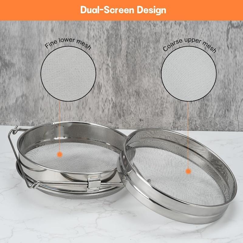 Double Layer Honey Filter Stainless Steel Ultra-fine Mesh Filter Belt with Adjustable Handle for Coarse  Fine Screen Collection