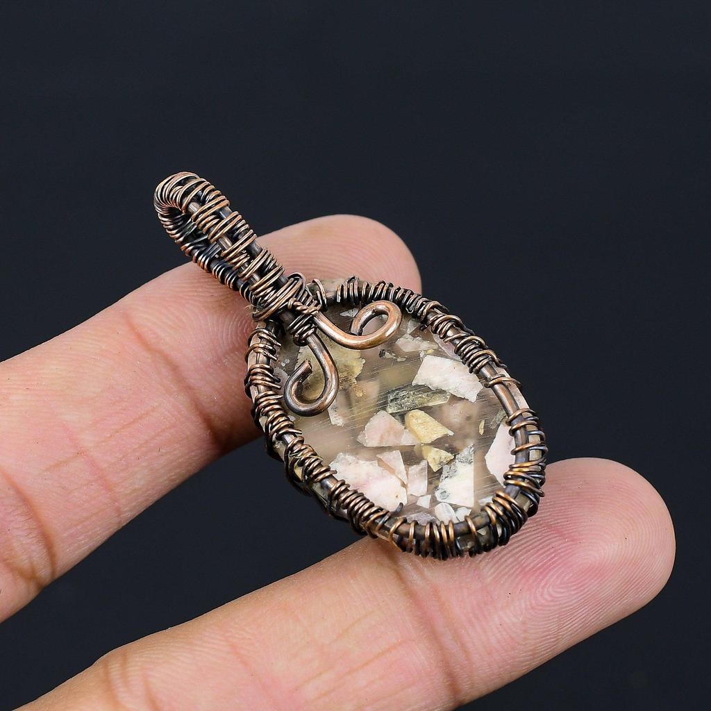 Tree Of Life Copper Rhodochrosite Gemstone Pure Copper Wire Wrapped Handmade Pendant Jewelry