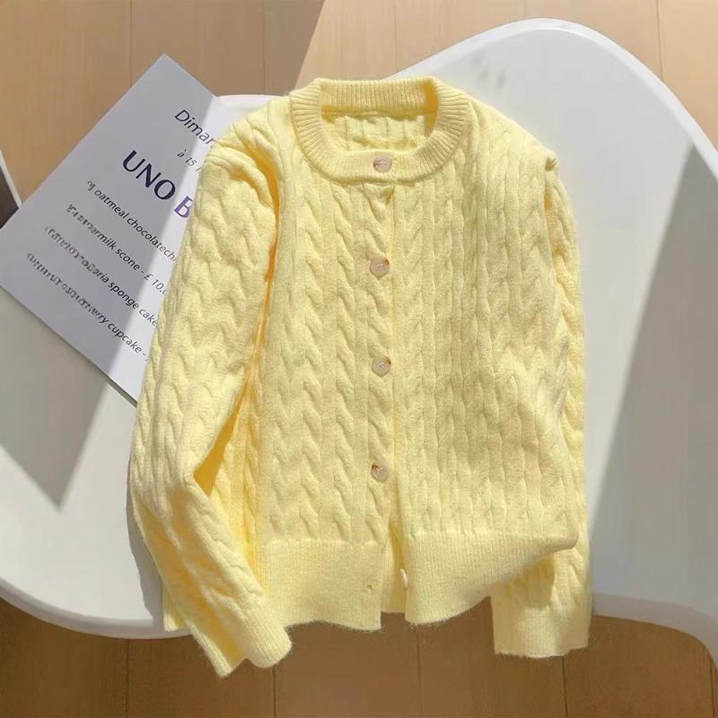 Level Recommendation! So Gentle~ Milk Yellow Twist Cashmere Sweater Women's Single-breasted Cardigan