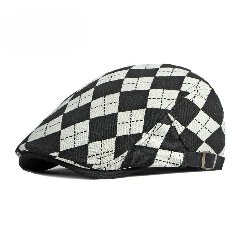 Vintage Argyle Plaid Flat Cap for Men Women British Ivy Cabbie Hat Retro Diamond Checkered Newsboy Cap Adjustable Gatsby Hat
