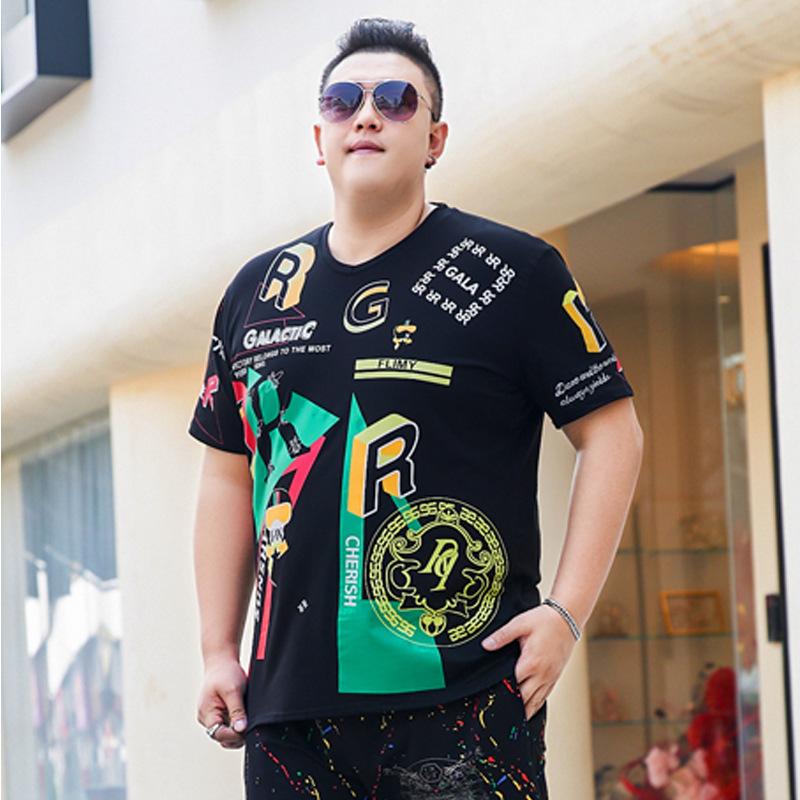 

Толстая мужская футболка больших размеров с короткими рукавами, молодежная футболка с половиной рукавов с принтом Fat Man, верхняя летняя одежда XXXXXL 7XL чёрный