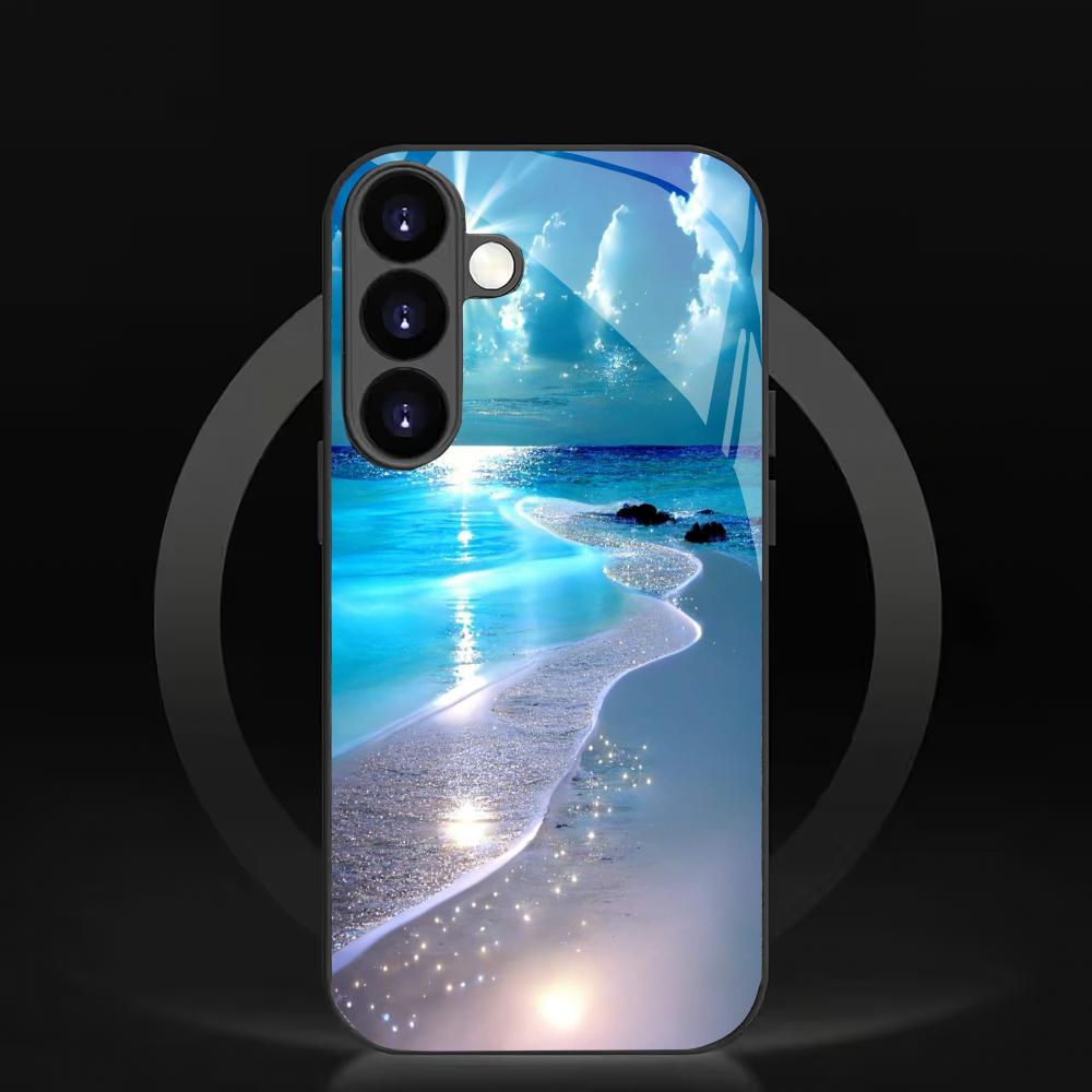 Fluorescenční plážový tvrzený skleněný kryt na telefon vhodný pro Samsung Galaxy S26 S25 S24 S23 S22 S20 FE/Ultra/Plus odolný proti poškrábání